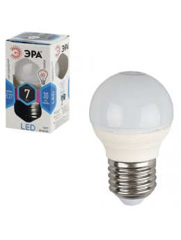Лампа светодиодная ЭРА, 7 (60) Вт, цоколь E27, шар, холодный белый свет, 30000 ч., LED smdP45-7w-840-E27