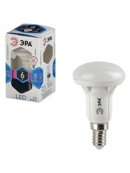 Лампа светодиодная ЭРА, 6 (50) Вт, цоколь E14, рефлектор, холодный белый свет, 30000 ч., LED smdR50-6w-840-E14