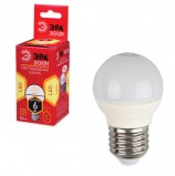 Лампа светодиодная ЭРА, 6 (40) Вт, цоколь E27, шар, теплый белый свет, 25000 ч., LED smdР45-6w-827-E27ECO