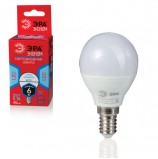 Лампа светодиодная ЭРА, 6 (40) Вт, цоколь E14, шар, холодный белый свет, 25000 ч., LED smdР45-6w-840-E14ECO