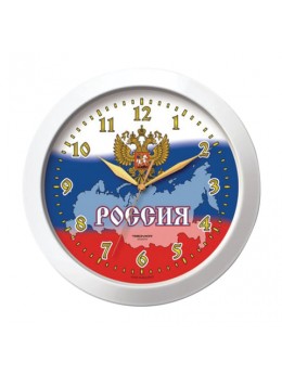 Часы настенные TROYKA 11110191, круг, белые с рисунком 'Россия', белая рамка, 29х29х3,5 см