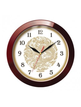 Часы настенные TROYKA 11131190, круг, бежевые с рисунком 'Золотой дракон', коричневая рамка, 29х29х3,5 см