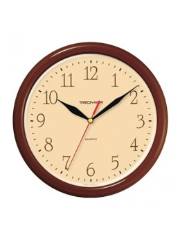 Часы настенные TROYKA 21234287, круг, бежевые, коричневая рамка, 24,5х24,5х3,1 см
