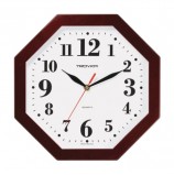 Часы настенные TROYKA 41431416, восьмигранник, белые, коричневая рамка, 29х29х3,5 см