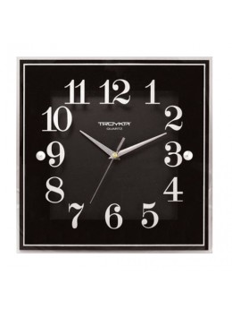 Часы настенные TROYKA 81000012, квадрат, черные, белая рамка, 32х32х3,5 см