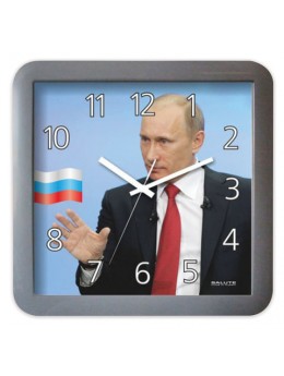 Часы настенные САЛЮТ П-А5-439, квадрат, голубые с рисунком 'Путин', серая рамка, 29,5х30х4 см