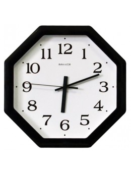 Часы настенные САЛЮТ П-В6-021, восьмигранник, белые, черная рамка, 28х28х4 см