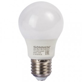 Лампа светодиодная SONNEN, 7 (60) Вт, цоколь E27, грушевидная, теплый белый свет, LED A55-7W-2700-E27, 453693