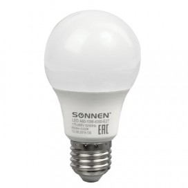 Лампа светодиодная SONNEN, 10 (85) Вт, цоколь Е27, грушевидная, холодный белый свет, LED A60-10W-4000-E27, 453696