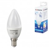 Лампа светодиодная SONNEN, 5 (40) Вт, цоколь Е14, свеча, холодный белый свет, LED C37-5W-4000-E14, 453710