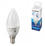 Лампа светодиодная SONNEN, 7 (60) Вт, цоколь Е14, свеча, холодный белый свет, LED C37-7W-4000-E14, 453712