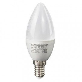 Лампа светодиодная SONNEN, 7 (60) Вт, цоколь Е14, свеча, теплый белый свет, LED C37-7W-2700-E14, 453711
