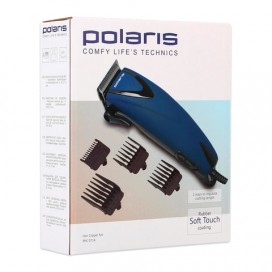 Машинка для стрижки волос POLARIS PHC 0714, 5 установок длины, 4 насадки, сеть, синий
