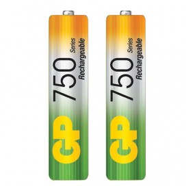 Батарейки аккумуляторные GP, AAA, Ni-Mh, 750 mAh, комплект 2 шт., в блистере, 75AAAHC-2DECRC2