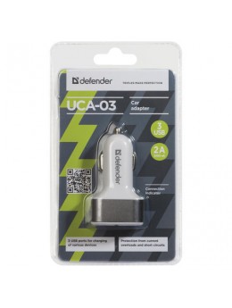 Зарядное устройство на 3 USB-порта, автомобильное DEFENDER UCA-03, серое, 83570