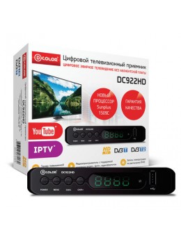 Приставка для цифрового ТВ DVB-T2 D-COLOR DC922HD, RCA, HDMI, USB, дисплей, пульт ДУ Приставка для цифрового ТВ DVB-T2 D-COLOR DC922HD, RCA, HDMI, USB, дисплей, пульт ДУ