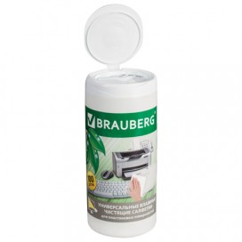 Чистящие салфетки BRAUBERG 'Power Clean', в тубе, 100 шт., влажные, для пластика, 510123