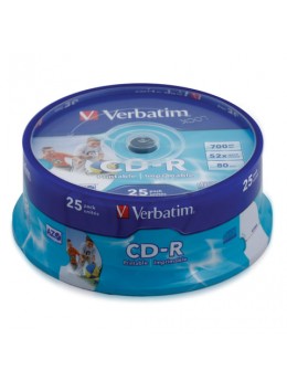 Диски CD-R VERBATIM 700 MB 52x Printable, КОМПЛЕКТ 25 шт., Cake Box, с поверхностью для печати Диски CD-R VERBATIM 700 MB 52x Printable, КОМПЛЕКТ 25 шт., Cake Box, с поверхностью для печати