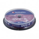 Диски DVD+R (плюс) VERBATIM 4,7 Gb 16x, КОМПЛЕКТ 10 шт., Cake Box, 43498