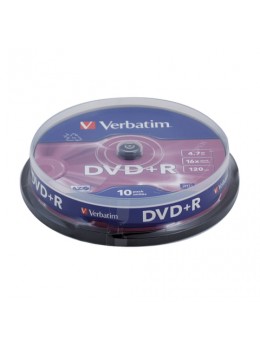 Диски DVD+R (плюс) VERBATIM 4,7 Gb 16x, КОМПЛЕКТ 10 шт., Cake Box, 43498