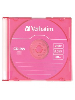 Диск CD-RW VERBATIM, 700 Mb, 8х-12х, Colour Slim Case, 43167