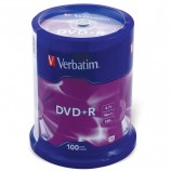 Диски DVD+R (плюс) VERBATIM 4,7 Gb 16x, КОМПЛЕКТ 100 шт., Cake Box, 43551