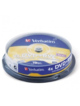 Диски DVD+RW (плюс) VERBATIM 4,7 Gb 4x, КОМПЛЕКТ 10 шт., Cake Box, 43488