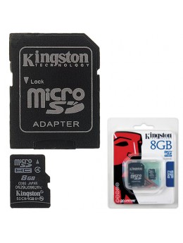 Карта памяти micro SDHC, 8 GB, KINGSTON, 4 Мб/сек. (class 4), с адаптером, SDC4/8GB