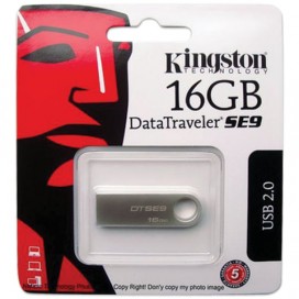 Флэш-диск 16 GB, KINGSTON DataTraveler SE9, USB 2.0, металлический корпус, серебристый, DTSE9H/16GB