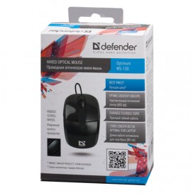 Мышь проводная DEFENDER Optimum MS-130, USB, 2 кнопки + 1 колесо-кнопка, оптическая, черная, 52130