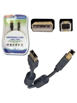 Кабель USB 2.0 AM-BM, 3 м, DEFENDER, 2 фильтра, для подключения принтеров, МФУ и периферии, 87431
