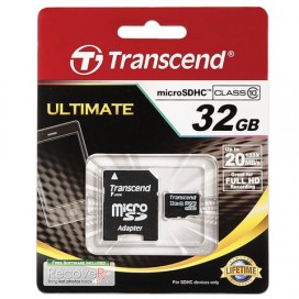 Карта памяти micro SDHC, 32 GB, TRANSCEND, 10 Мб/сек. (class 10), с адаптером, TS32GUSDHC10