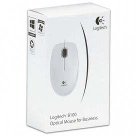 Мышь проводная LOGITECH B100, USB, 2 кнопки + 1 колесо-кнопка, оптическая, белая, 910-003360