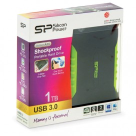 Диск жесткий внешний HDD SILICON POWER Armor A15, 1 TB, USB 3.0, ударостойкий, черный/зеленый, SP10TBPHDA15S3K