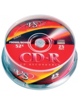 Диски CD-R VS 700 Mb 52x, КОМПЛЕКТ 25 шт., Cake Box, с поверхностью для печати, VSCDRIPCB2501