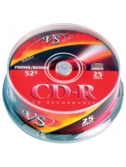 Диски CD-R VS 700 Mb 52x, КОМПЛЕКТ 25 шт., Cake Box, с поверхностью для печати, VSCDRIPCB2501 Диски CD-R VS 700 Mb 52x, КОМПЛЕКТ 25 шт., Cake Box, с поверхностью для печати, VSCDRIPCB2501