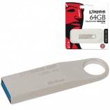 Флэш-диск 64 GB, KINGSTON DataTraveler SE9 G2, USB 3.0, металлический корпус, серебристый, DTSE9G2/64GB