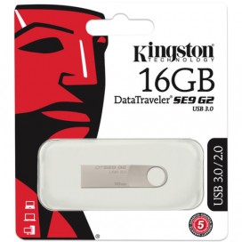 Флэш-диск 16 GB, KINGSTON DataTraveler SE9 G2, USB 3.0, металлический корпус, серебристый, DTSE9G2/16GB