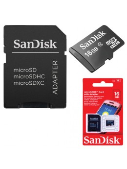 Карта памяти micro SDHC, 16 GB, SANDISK, 4 Мб/сек. (class 4), с адаптером, SDSDQM-016G-B35