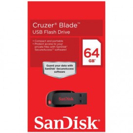 Флэш-диск 64 GB, SANDISK Cruzer Blade, USB 2.0, черный/красный, SDCZ50-064G-B35