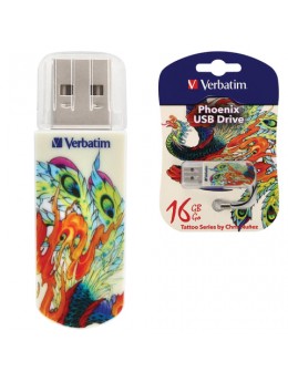 Флэш-диск 16 GB, VERBATIM Mini Tattoo Edition Phoenix, USB 2.0, белый с рисунком, 49887 Флэш-диск 16 GB, VERBATIM Mini Tattoo Edition Phoenix, USB 2.0, белый с рисунком, 49887
