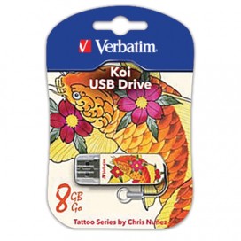 Флэш-диск 8 GB, VERBATIM Mini Tattoo Edition KOI FISH, USB 2.0, белый с рисунком, 49882