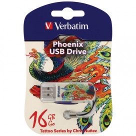 Флэш-диск 16 GB, VERBATIM Mini Tattoo Edition Phoenix, USB 2.0, белый с рисунком, 49887