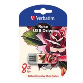 Флэш-диск 8 GB, VERBATIM Mini Tattoo Edition Rose, USB 2.0, белый с рисунком, 49881
