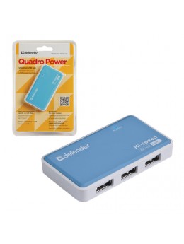 Хаб DEFENDER QUADRO POWER, USB 2.0, 4 порта, порт для питания, 83503