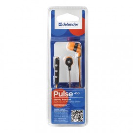 Наушники с микрофоном (гарнитура) DEFENDER Pulse 450, проводная, 1,2 м, вкладыши, для Android, оранжевая, 63450