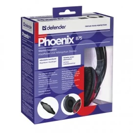 Наушники с микрофоном (гарнитура) DEFENDER Phoenix 875, проводная, компьютерная, 2 м, черная с красным, 63875