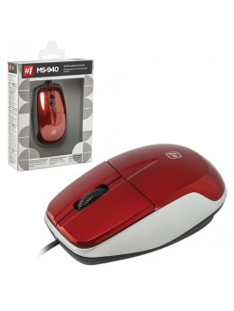 Мышь проводная DEFENDER MS-940, USB, 2 кнопки + 1 колесо-кнопка, оптическая, красная, 52941