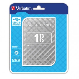 Диск жесткий внешний HDD VERBATIM 'Store 'n' Go', 1 TB, 2,5', USB 3.0, серебристый, 53197