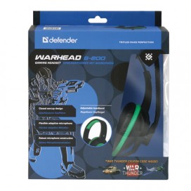 Наушники с микрофоном (гарнитура) DEFENDER Warhead G-200, проводные, 2 м, стерео, чёрно-зелёные, 64119